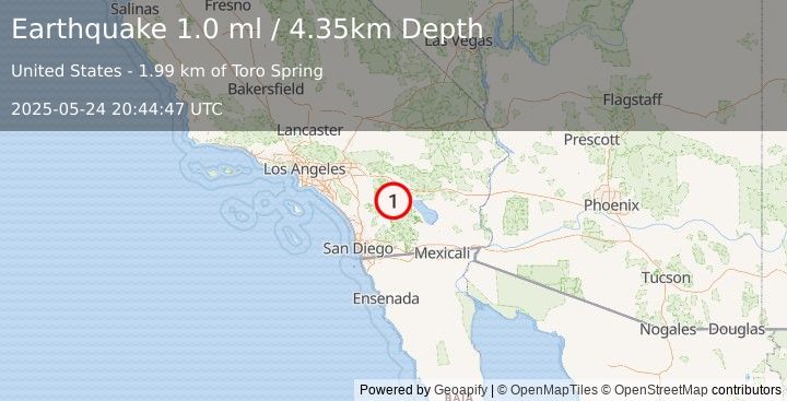 Earthquake 21 km ESE of Anza, CA (1.0 ml) (2025-05-24 20:44:47 UTC)