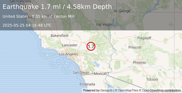 Earthquake 18 km SW of Ludlow, CA (1.7 ml) (2025-05-25 04:16:48 UTC)