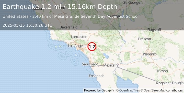 Earthquake 5 km E of Calimesa, CA (1.2 ml) (2025-05-25 15:30:26 UTC)