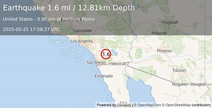 Earthquake 6 km WSW of Borrego Springs, CA (1.6 ml) (2025-05-25 17:58:27 UTC)