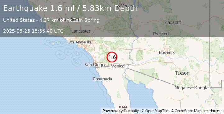 Earthquake 15 km S of Salton City, CA (1.6 ml) (2025-05-25 18:56:40 UTC)