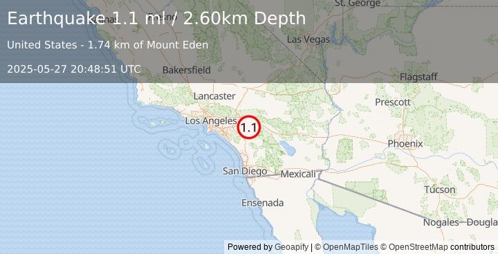 Earthquake 8 km SW of Beaumont, CA (1.1 ml) (2025-05-27 20:48:51 UTC)