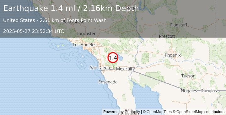 Earthquake 13 km ENE of Borrego Springs, CA (1.4 ml) (2025-05-27 23:52:34 UTC)