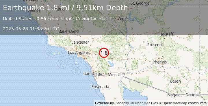 Earthquake 14 km S of Joshua Tree, CA (1.8 ml) (2025-05-28 01:38:20 UTC)