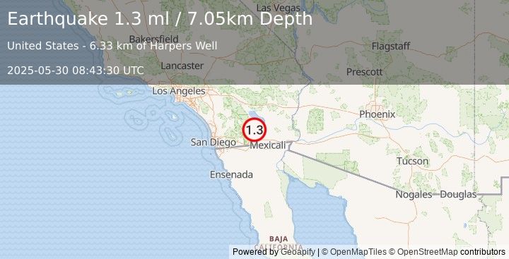 Earthquake 25 km W of Westmorland, CA (1.3 ml) (2025-05-30 08:43:30 UTC)