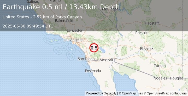 Earthquake 18 km ESE of Anza, CA (0.5 ml) (2025-05-30 09:49:54 UTC)