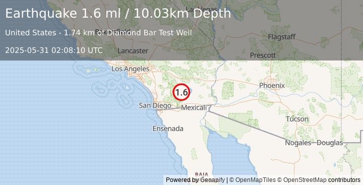 Earthquake 12 km ENE of Ocotillo Wells, CA (1.6 ml) (2025-05-31 02:08:10 UTC)