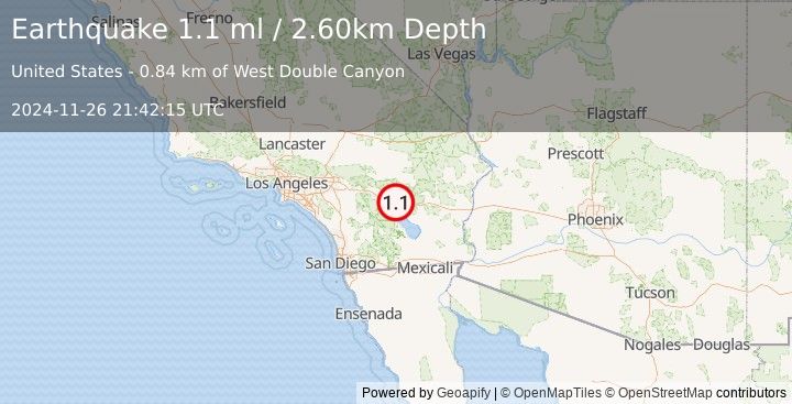 Earthquake 12 km ENE of Coachella, CA (1.1 ml) (2024-11-26 21:42:15 UTC)