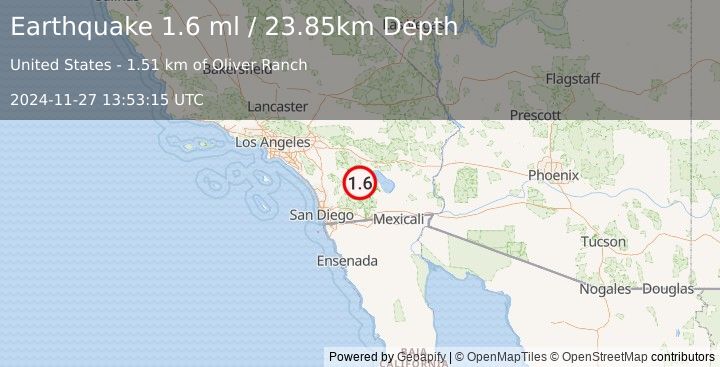 Earthquake 6 km NE of Borrego Springs, CA (1.6 ml) (2024-11-27 13:53:15 UTC)