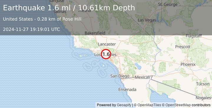 Earthquake 4 km S of Highland Park, CA (1.6 ml) (2024-11-27 19:19:01 UTC)