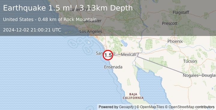 Earthquake 7 km ESE of Chula Vista, CA (1.5 ml) (2024-12-02 21:00:21 UTC)