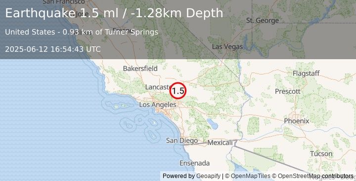 Earthquake 5 km NW of Victorville, CA (1.5 ml) (2025-06-12 16:54:43 UTC)