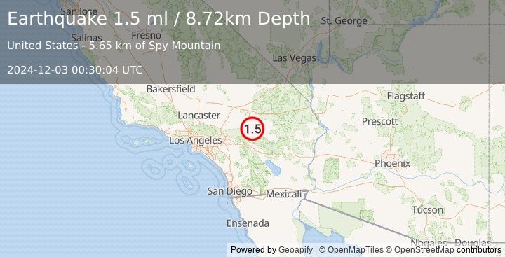 Earthquake 26 km N of Yucca Valley, CA (1.5 ml) (2024-12-03 00:30:04 UTC)