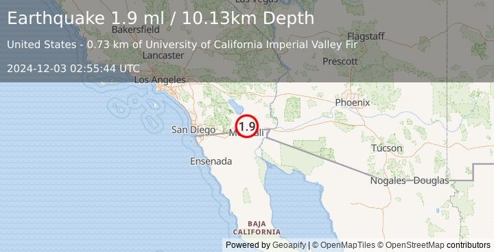 Earthquake 7 km W of Holtville, CA (1.9 ml) (2024-12-03 02:55:44 UTC)