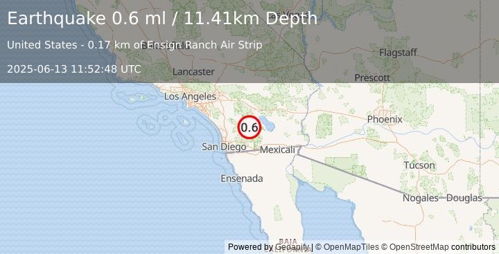 Earthquake 3 km SSE of Borrego Springs, CA (0.6 ml) (2025-06-13 11:52:48 UTC)