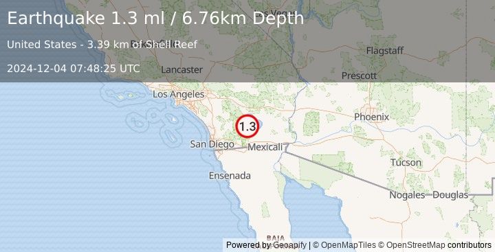 Earthquake 11 km ENE of Ocotillo Wells, CA (1.3 ml) (2024-12-04 07:48:25 UTC)