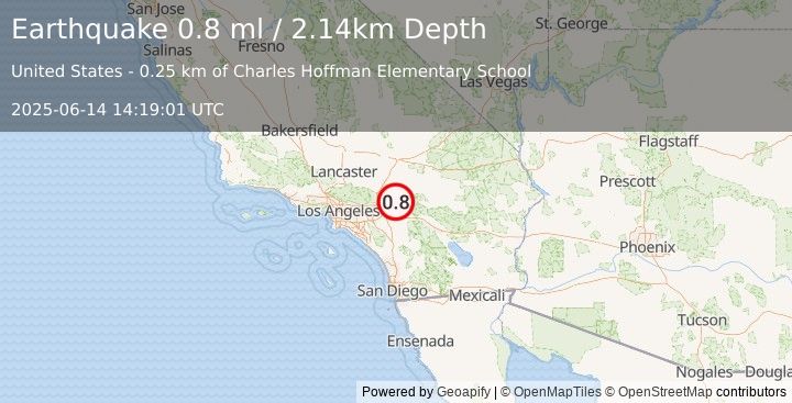 Earthquake 2 km ESE of Running Springs, CA (0.8 ml) (2025-06-14 14:19:01 UTC)