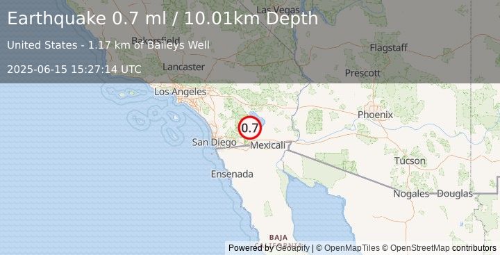 Earthquake 10 km ESE of Ocotillo Wells, CA (0.7 ml) (2025-06-15 15:27:14 UTC)