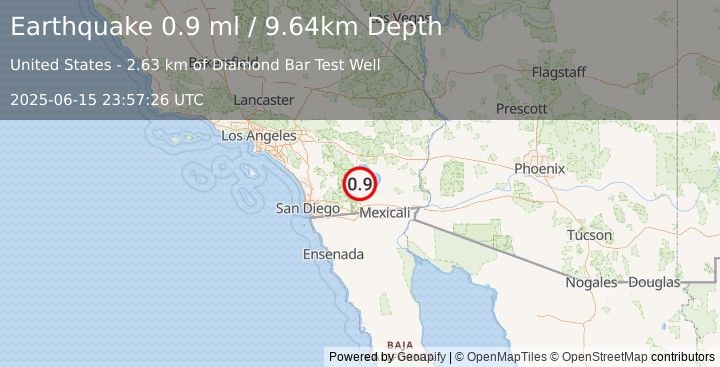 Earthquake 11 km ENE of Ocotillo Wells, CA (0.9 ml) (2025-06-15 23:57:26 UTC)