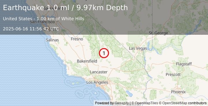 Earthquake 18 km ESE of Little Lake, CA (1.0 ml) (2025-06-16 11:56:42 UTC)