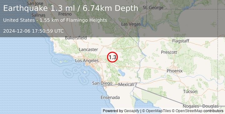 Earthquake 16 km N of Yucca Valley, CA (1.3 ml) (2024-12-06 17:50:59 UTC)