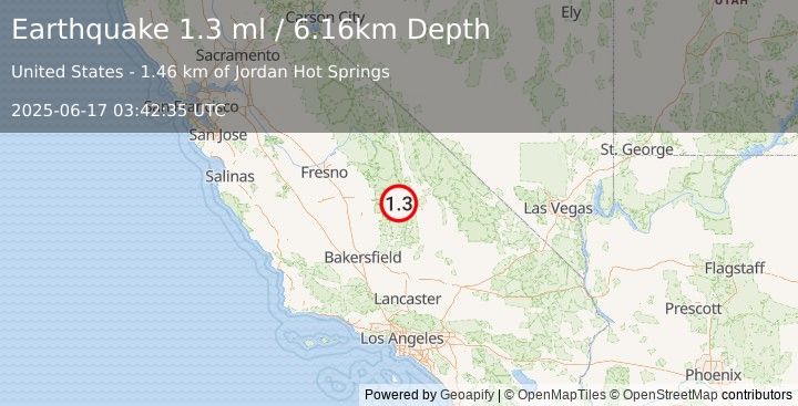 Earthquake 27 km W of Olancha, CA (1.3 ml) (2025-06-17 03:42:35 UTC)