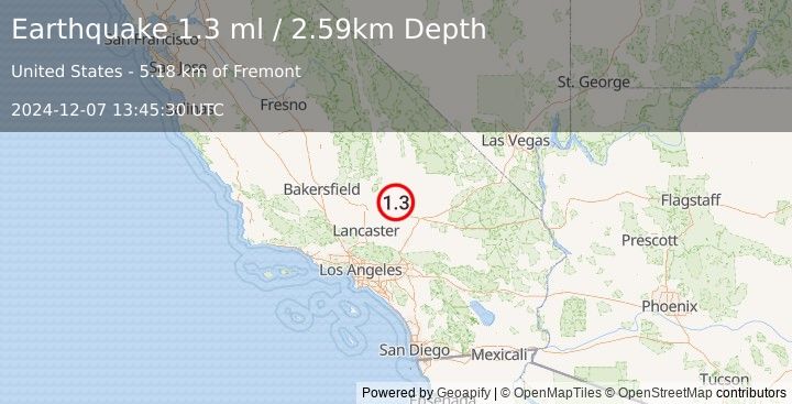 Earthquake 21 km NNE of Boron, CA (1.3 ml) (2024-12-07 13:45:30 UTC)