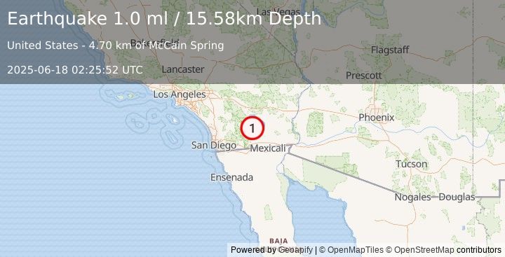 Earthquake 16 km E of Ocotillo Wells, CA (1.0 ml) (2025-06-18 02:25:52 UTC)