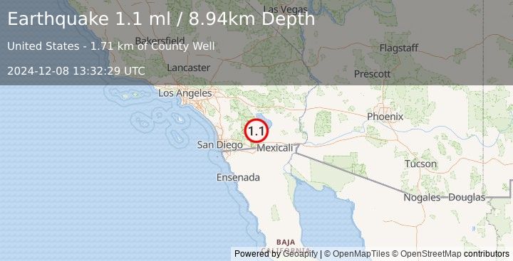 Earthquake 11 km SE of Ocotillo Wells, CA (1.1 ml) (2024-12-08 13:32:29 UTC)