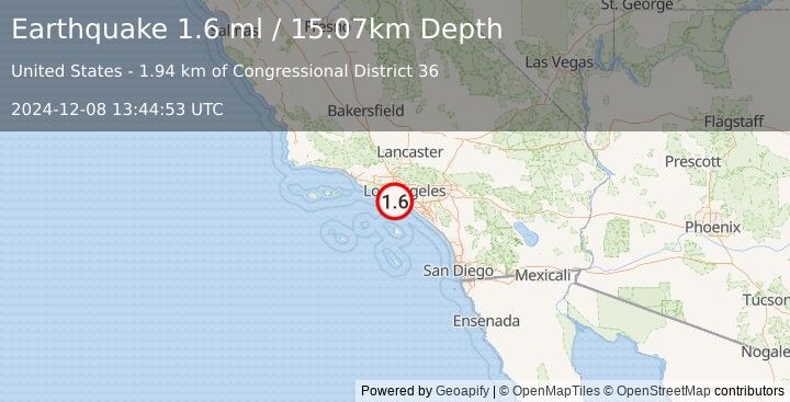 Earthquake 2 km WSW of Manhattan Beach, CA (1.6 ml) (2024-12-08 13:44:53 UTC)