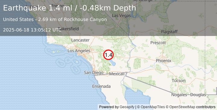 Earthquake 14 km ENE of Indio, CA (1.4 ml) (2025-06-18 13:05:12 UTC)