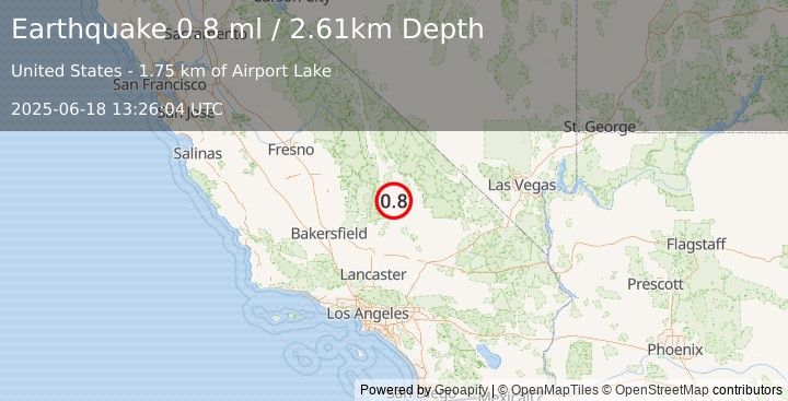 Earthquake 18 km E of Little Lake, CA (0.8 ml) (2025-06-18 13:26:04 UTC)