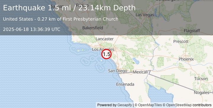 Earthquake 1 km E of Westminster, CA (1.5 ml) (2025-06-18 13:36:39 UTC)