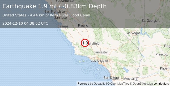 Earthquake 12 km W of Buttonwillow, CA (1.8 ml) (2024-12-10 04:38:51 UTC)