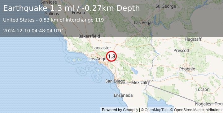 Earthquake 6 km SSW of Devore, CA (1.3 ml) (2024-12-10 04:48:04 UTC)