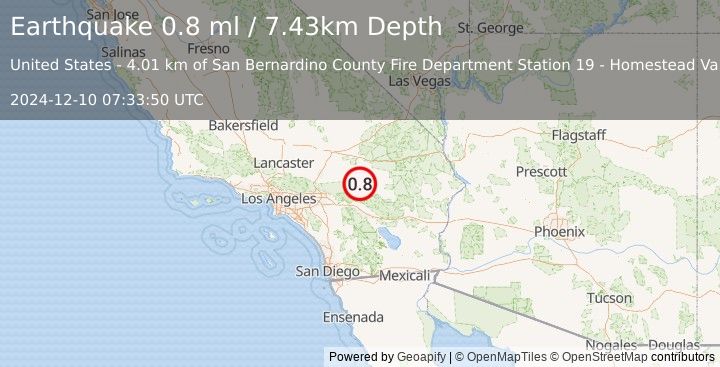 Earthquake 23 km N of Yucca Valley, CA (0.8 ml) (2024-12-10 07:33:50 UTC)