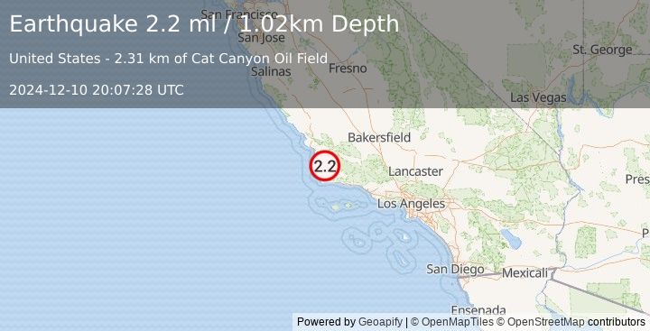 Earthquake 9 km NW of Los Alamos, CA (2.2 ml) (2024-12-10 20:07:28 UTC)