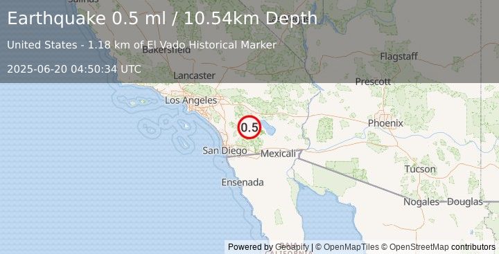 Earthquake 9 km N of Borrego Springs, CA (0.5 ml) (2025-06-20 04:50:34 UTC)