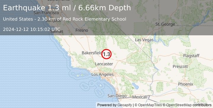 Earthquake 19 km N of California City, CA (1.3 ml) (2024-12-12 10:15:02 UTC)