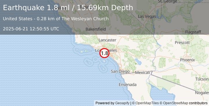 Earthquake 2 km ESE of Gardena, CA (1.8 ml) (2025-06-21 12:50:56 UTC)