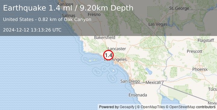 Earthquake 4 km N of Simi Valley, CA (1.4 ml) (2024-12-12 13:13:26 UTC)