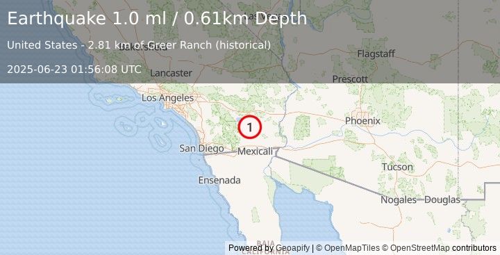 Earthquake 11 km WNW of Niland, CA (1.0 ml) (2025-06-23 01:56:08 UTC)