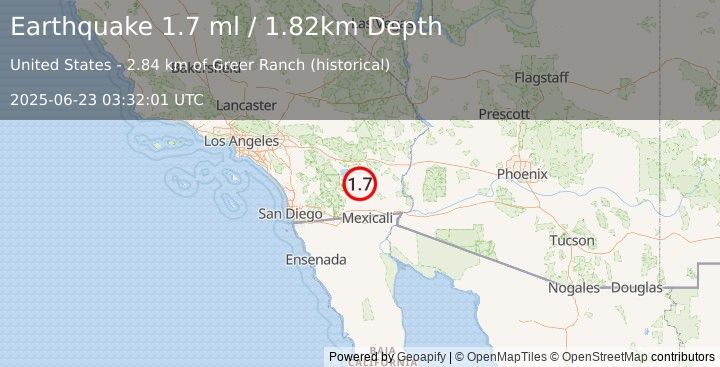 Earthquake 11 km WNW of Niland, CA (1.7 ml) (2025-06-23 03:32:01 UTC)