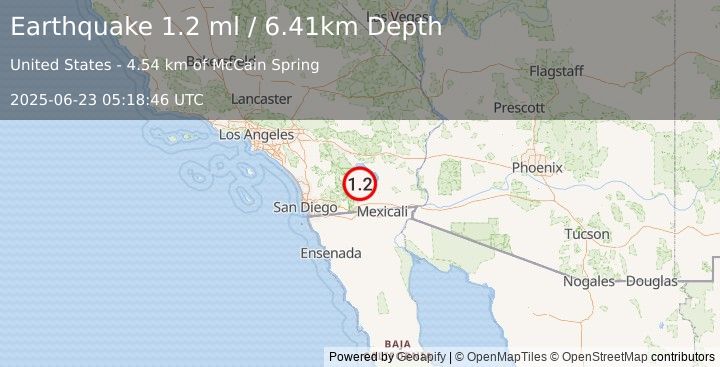 Earthquake 16 km E of Ocotillo Wells, CA (1.2 ml) (2025-06-23 05:18:46 UTC)