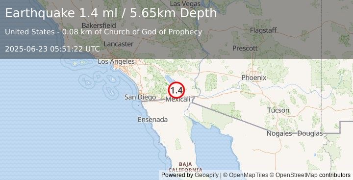 Earthquake 1 km WSW of Brawley, CA (1.4 ml) (2025-06-23 05:51:22 UTC)