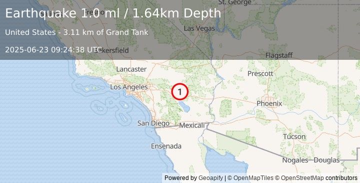 Earthquake 27 km NE of Indio, CA (1.0 ml) (2025-06-23 09:24:38 UTC)