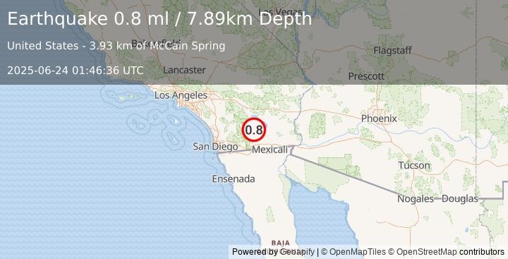 Earthquake 16 km E of Ocotillo Wells, CA (0.8 ml) (2025-06-24 01:46:36 UTC)