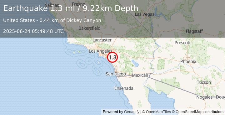 Earthquake 6 km NW of Lakeland Village, CA (1.3 ml) (2025-06-24 05:49:48 UTC)