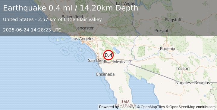 Earthquake 21 km E of Julian, CA (0.4 ml) (2025-06-24 14:28:23 UTC)
