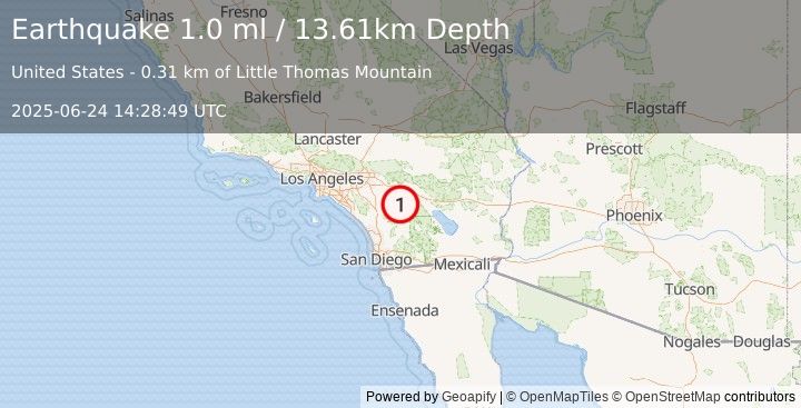 Earthquake 8 km N of Anza, CA (1.0 ml) (2025-06-24 14:28:49 UTC)